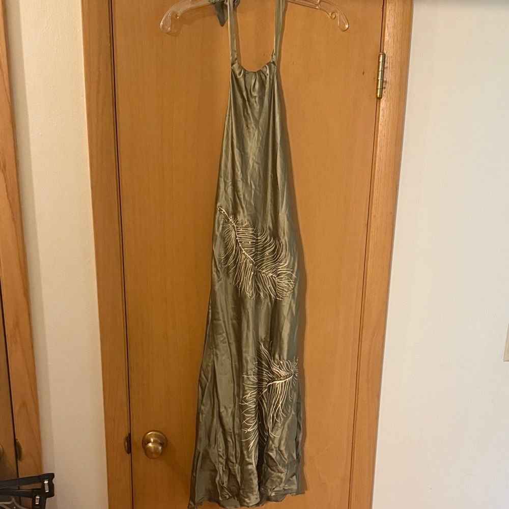 Rubber Ducky Productions Women’s Silk Halter Slip Dress New Green Size Medium